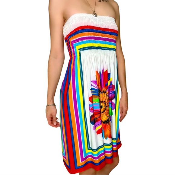 Just Love Bright Colorful Sunflower Strapless Sundress - Picture 3 of 8